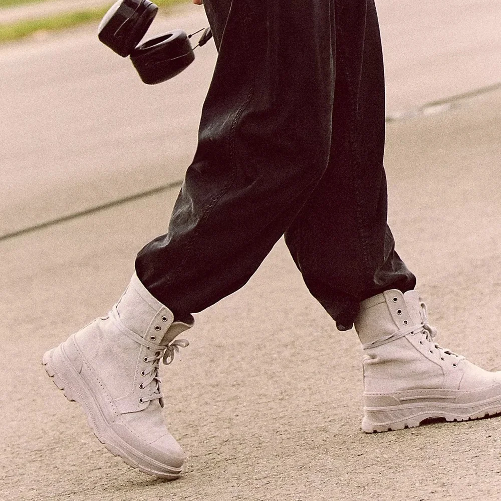 Free People Camp Out Canvas Lace-Up Boots in Natural - Picture 2 of 15